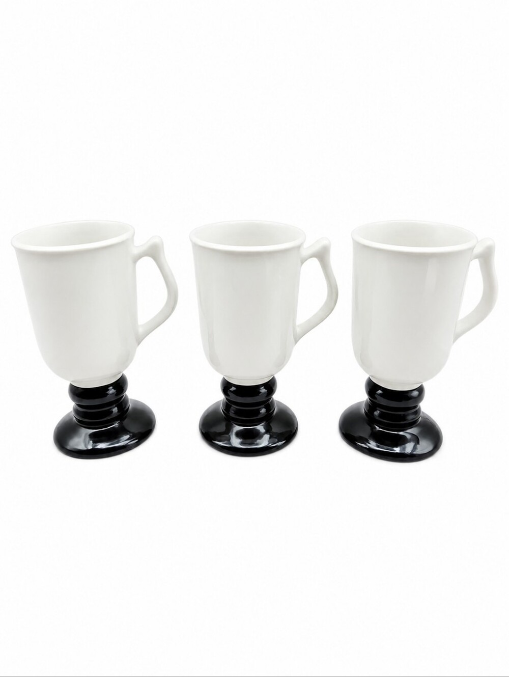 Hall # 1272 White Irish Coffee Mugs with Black Pedestals, Set of 3